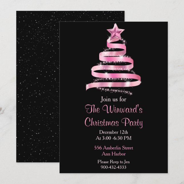 Invitación Árbol de Navidad rosa (Anverso / Reverso)