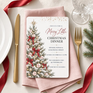 Invitación Árbol de Navidad Rosa con Lazo Rojo para Cena de N