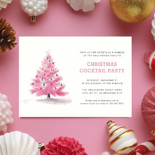 Invitación Árbol de Navidad rosa Fiesta de cócteles de vacaci