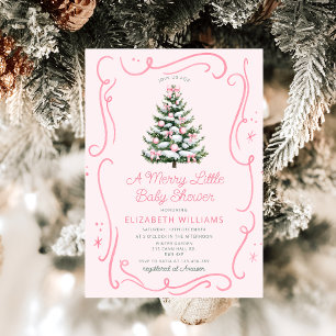 Invitación Árbol de Navidad Rosa Un Alegre Baby Shower