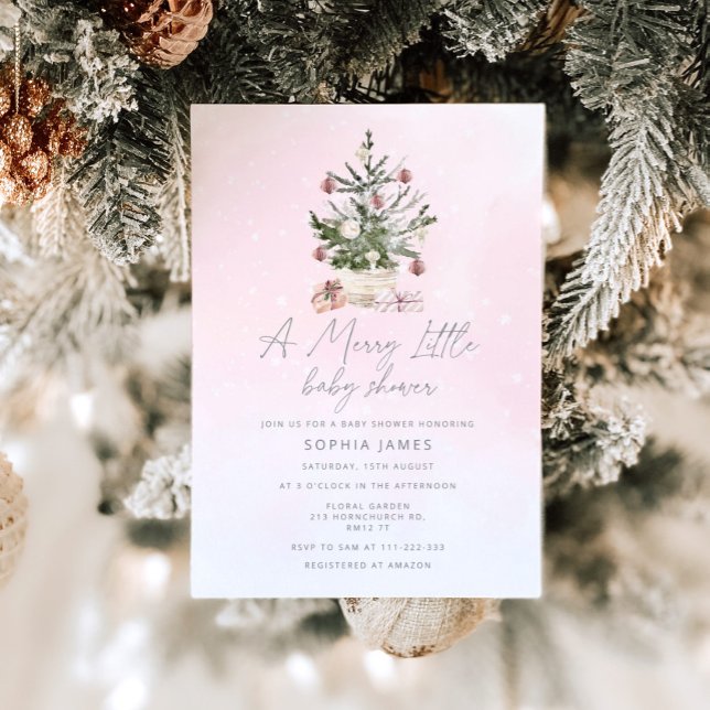 Invitación Árbol de Navidad rosa, una alegre ducha de bebé (Subido por el creador)