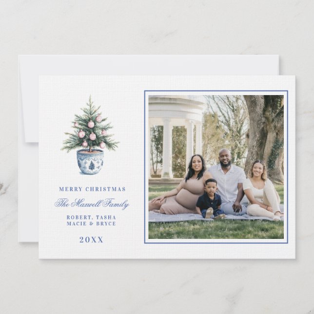 Invitación Árbol de Navidad Rosa y Azul Abuelo (Anverso)