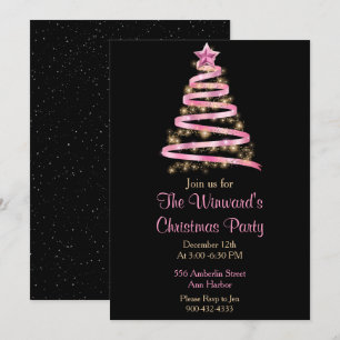 Invitación Árbol de Navidad rosa y dorado