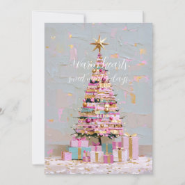 Invitación Árbol de Navidad rosa y dorado con impasto