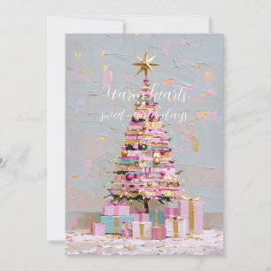 Invitación Árbol de Navidad rosa y dorado con impasto