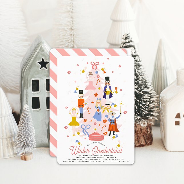 Invitación Árbol de Navidad Rosado y Nutcracker Primer cumple (Subido por el creador)