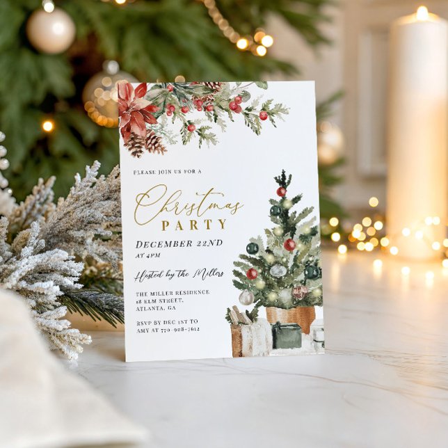 Invitación Árbol de Navidad Rústico Fiesta de Navidad en Oro (Subido por el creador)