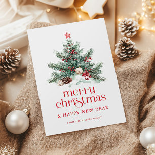 Invitación Árbol de Navidad Tipografía Retro Roja Festiva
