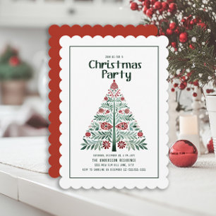 Invitación Árbol de Navidad Verde Rojo Escalonado Fiesta