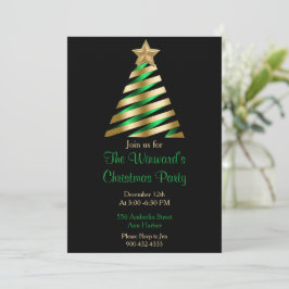 Invitación Árbol de Navidad Verde y Oro