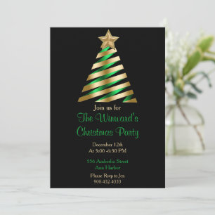 Invitación Árbol de Navidad Verde y Oro