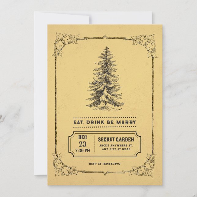 Invitación árbol de navidad vintage retro (Anverso)