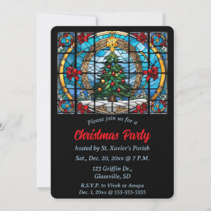 Invitación Árbol de Navidad y arcos de vidrio manchado editab