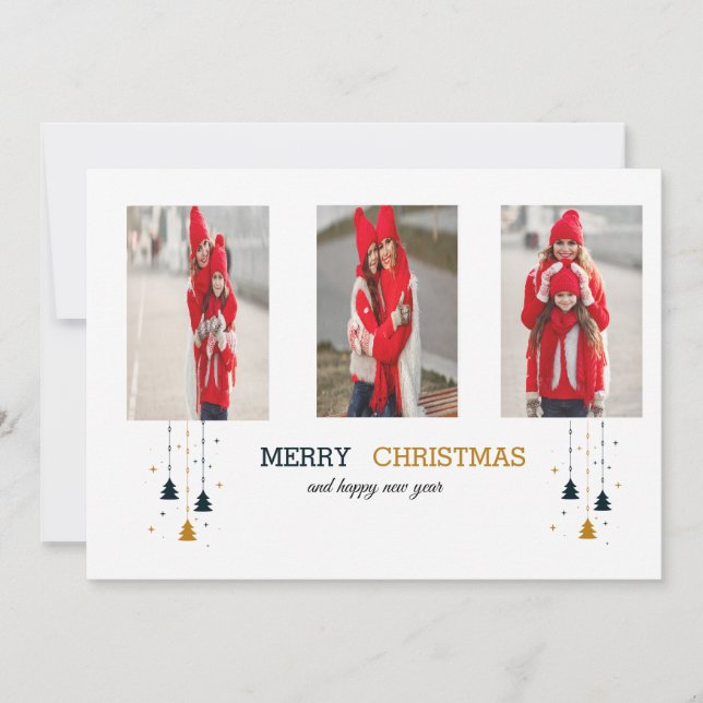 Invitación Árbol de Navidad y estrellas | Vacaciones modernas (Anverso)