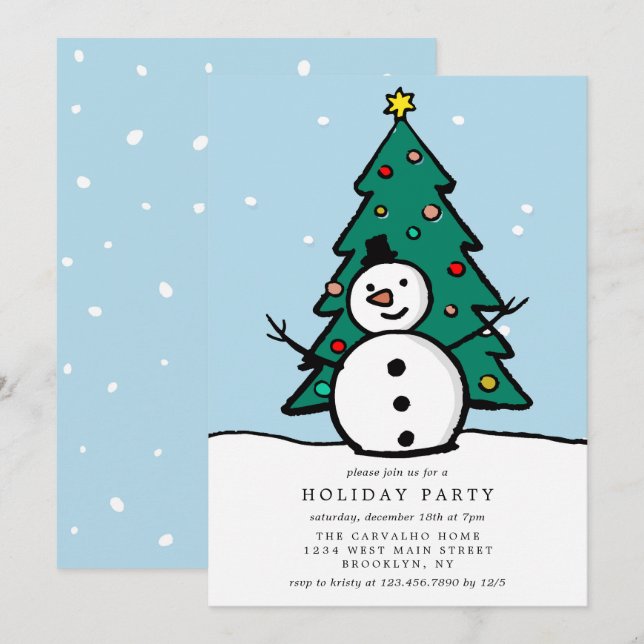 Invitación Árbol de Navidad y fiesta navideña (Anverso / Reverso)