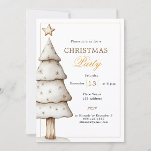 Invitación Árbol de oro blanco fiesta moderna de Navidad