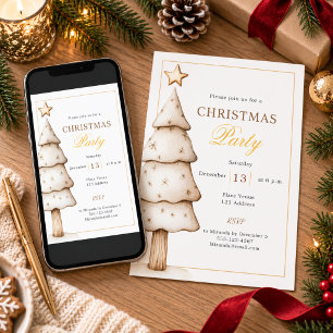 Invitación Árbol de oro blanco fiesta moderna de Navidad