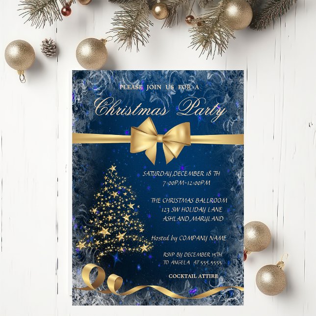 Invitación Árbol de oro de navidades,Bow,Invitación de fiesta (Subido por el creador)
