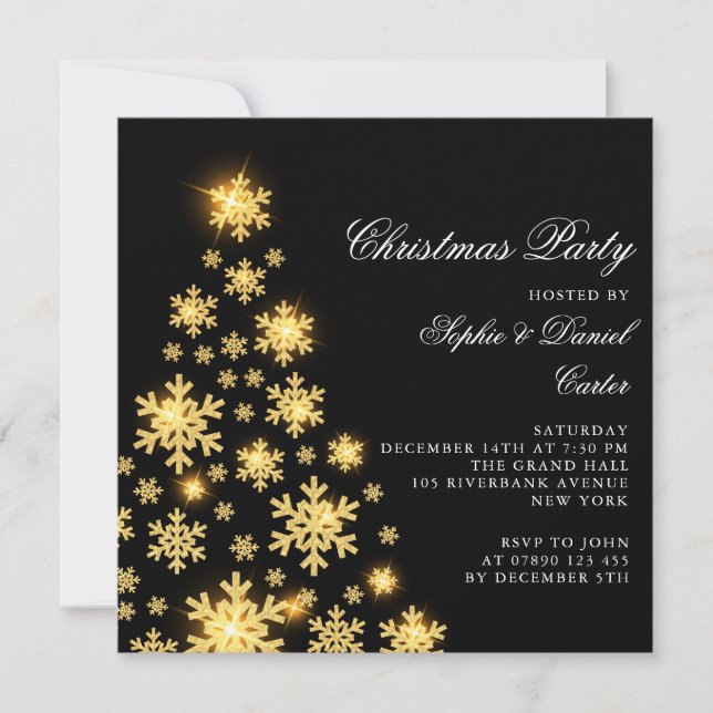 Invitación Árbol de oro de Navidades elegantes (Anverso)