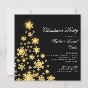 Invitación Árbol de oro de Navidades elegantes