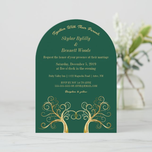 Invitación Árbol de oro moderno (Anverso de pie)
