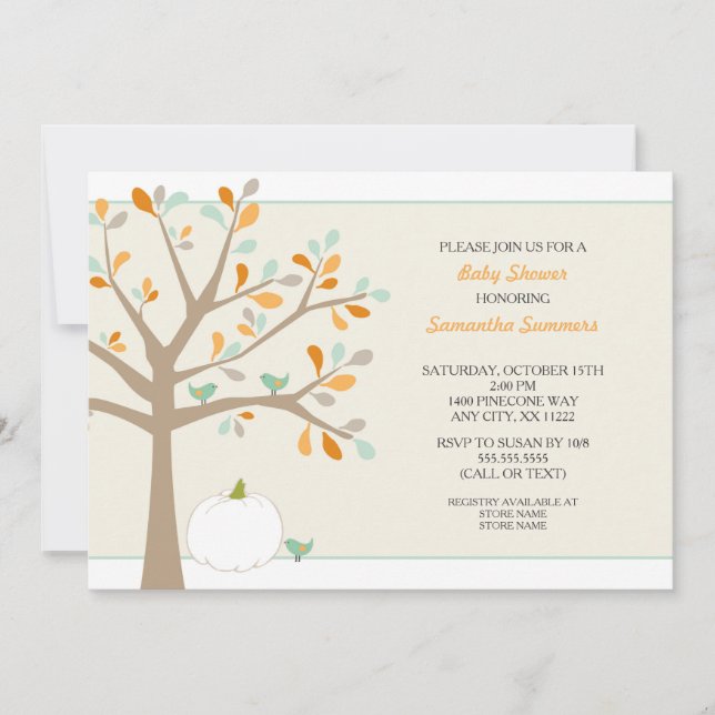 Invitación Árbol de otoño con calabaza blanca Baby Shower Inv (Anverso)