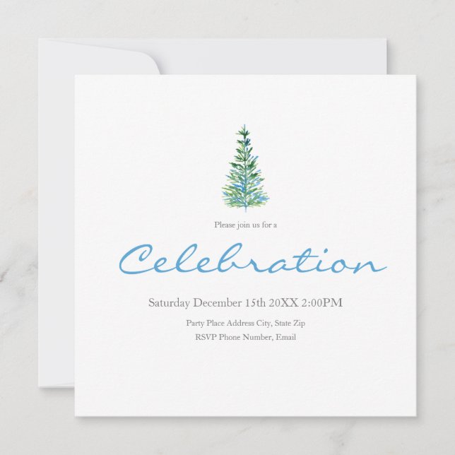 Invitación Árbol de pájaros verde azul (Anverso)