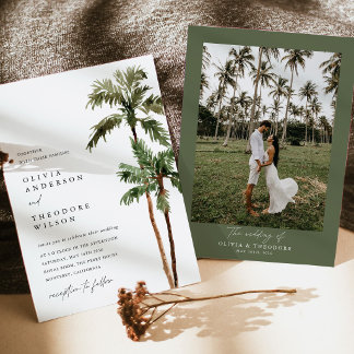 Invitación Árbol de Palma Destino Tropical Foto Atrás Boda 