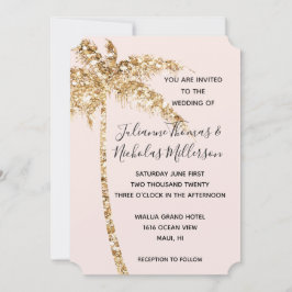 Invitación Árbol de palma tropical Purpurina de oro de Rubor