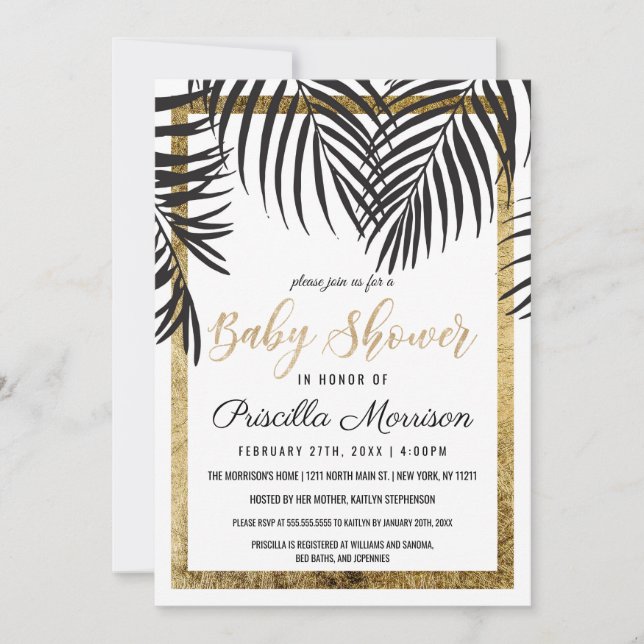 Invitación Árbol de palmas negras frente a Baby Shower de bor (Anverso)