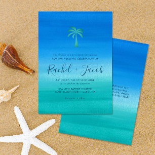 Invitación Árbol de palmas tropical de bodas de playa
