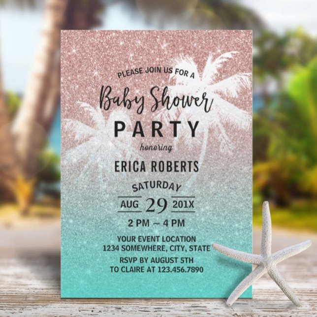 Invitación Árbol de palmas tropical Rosa Purpurina de oro de  (Subido por el creador)