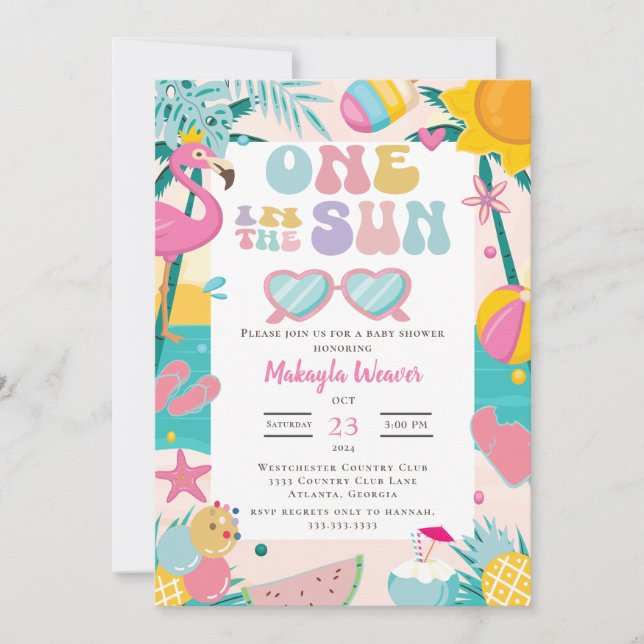 Invitación Árbol de palmera tropical en la playa Baby Shower (Anverso)