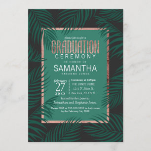 Invitación Árbol de palmeras verde deja graduación de oro Ros