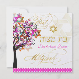INVITACIÓN ÁRBOL DE PINK DE MITZVAH, INVITOS DE MITZVAH