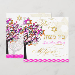 INVITACIÓN ÁRBOL DE PINK DE MITZVAH, INVITOS DE MITZVAH