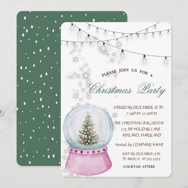 Invitación Árbol de pino acuarela, Navidades de globo (Anverso / Reverso)