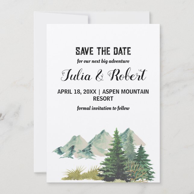 Invitación Árbol de pino de montaña de vacaciones al aire lib (Anverso)