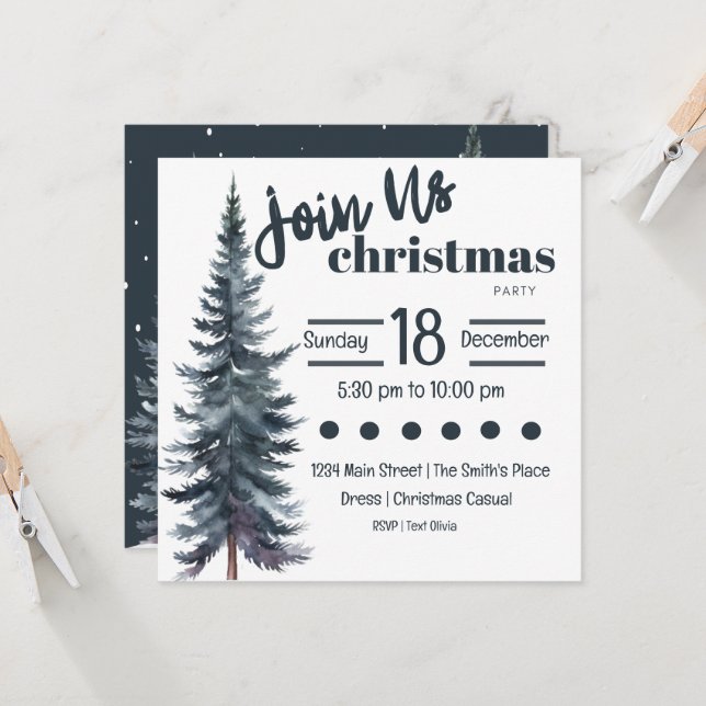 Invitación Árbol de pino de vacaciones azul alto para Navidad (Anverso/Reverso In Situ)