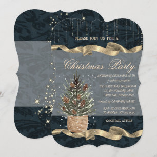 Invitación Árbol de pino,Piñas,Nieve Fiesta de Navidad