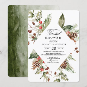 Invitación Árbol de pino verde acuático y cono de pino