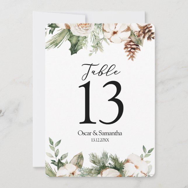 Invitación Árbol de pino verde acuático y flores blancas (Anverso)