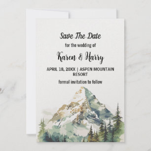Invitación Árbol De Pino Verde De Montaña Salvar El Arte Boda