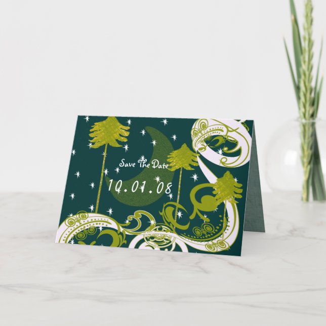 Invitación Árbol de pino verde y azul verde azulado Guardar l (Anverso)