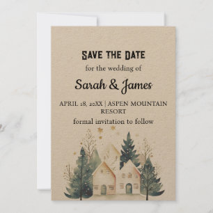 Invitación Árbol de pinos de la casa de suburbio Holiday Kraf