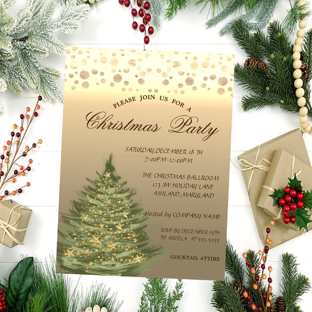 Invitación Árbol de pinos de oro, estrellas, Fiesta de Navida (Subido por el creador)