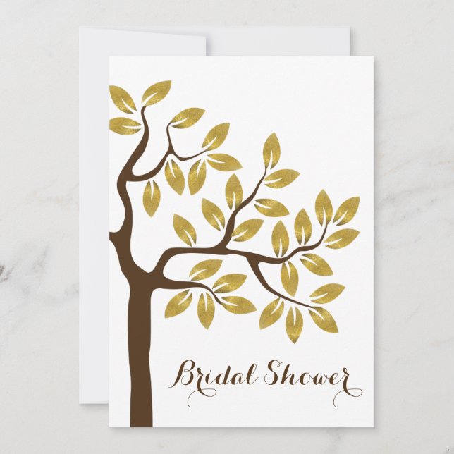 Invitación árbol de Relieve metalizado dorado boda moderno de (Anverso)