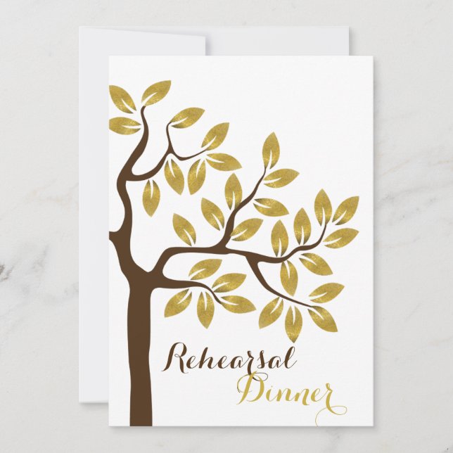Invitación Árbol de Relieve metalizado dorado ensayo moderno  (Anverso)