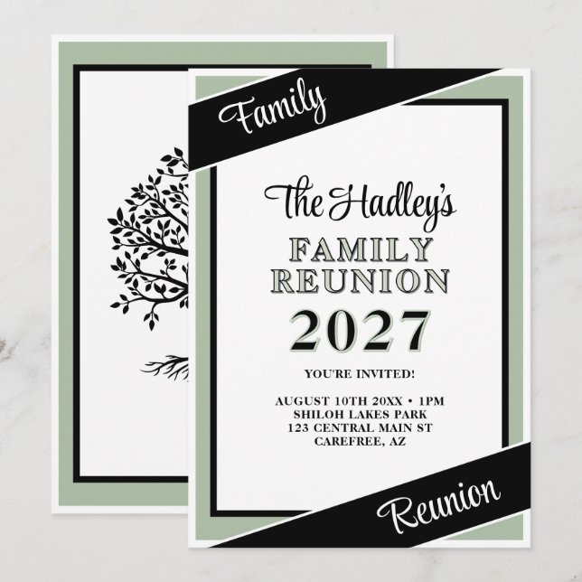 Invitación Árbol de Reunión Familiar Verde Salvia (Anverso / Reverso)