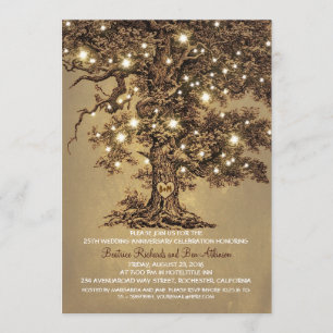 Invitación árbol de roble antiguo vintage aniversario de boda
